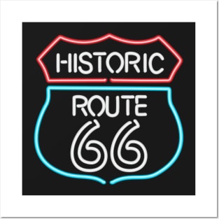 Historic Route 66 Vintage Retro Style Neon Sign Posters and Art